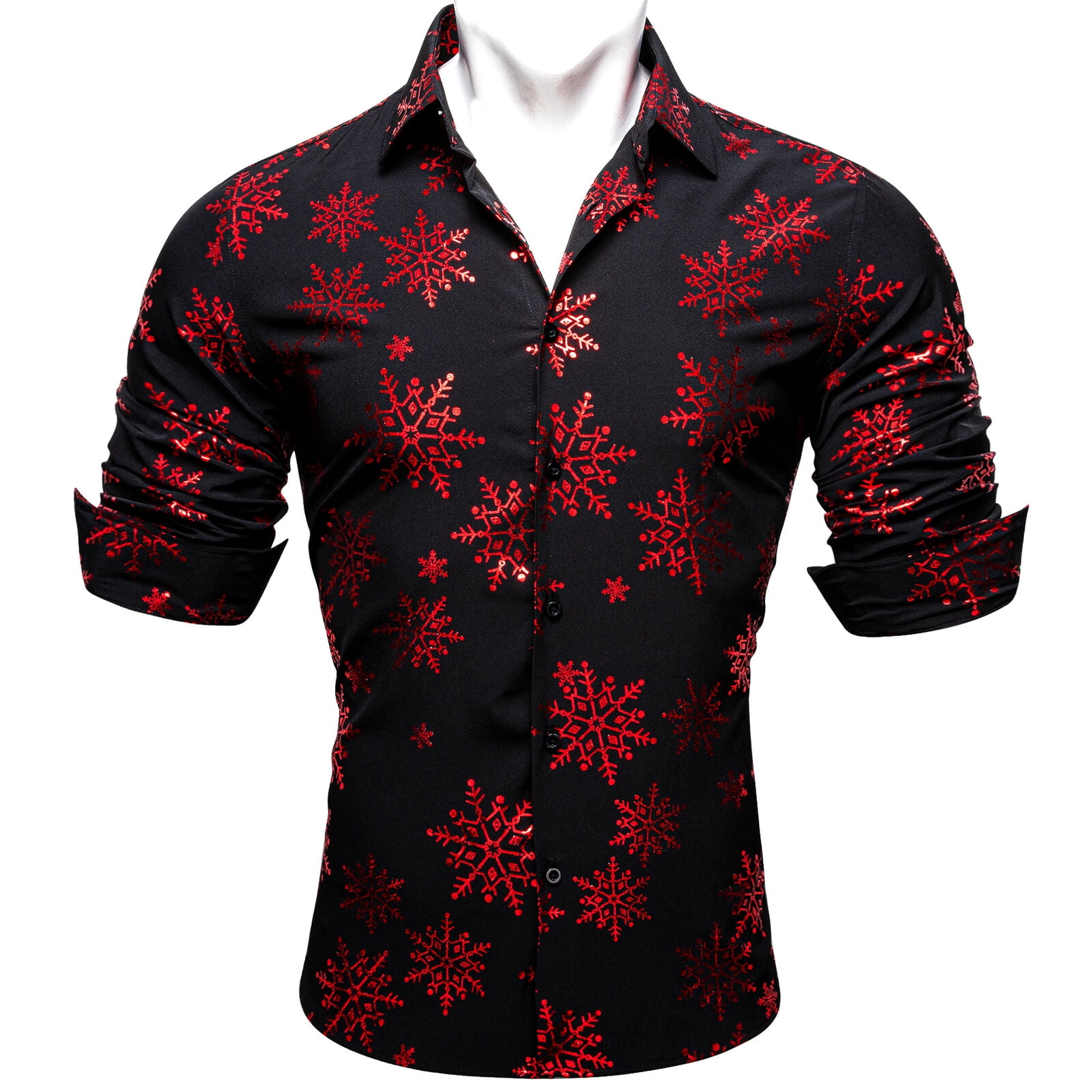 Barry.Wang Men's Shiny Holiday Party Shirt – Gold Print, Long Sleeve, Fitted & Glam - View #13