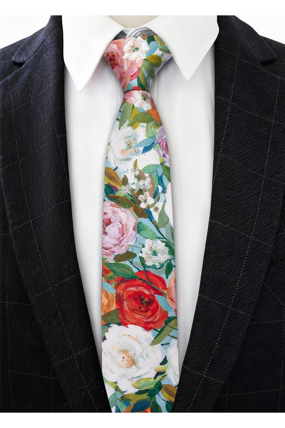Barry.Wang Men's Cotton Ties Flower 3.15" Necktie Printed Skinny Tie Sets Clip Extra Long Flower Wedding Party Red