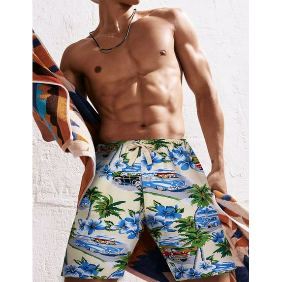 Barry.Wang Men's Hawaiian Casual Shorts Classic Casual Floral Tropical Holiday Beach Tropical