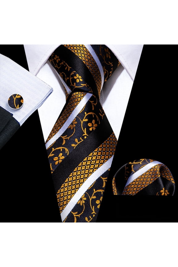 Barry.Wang Men's Tie Set with Handkerchief Cufflinks Flower Paisley Silk Necktie Wedding Business Party