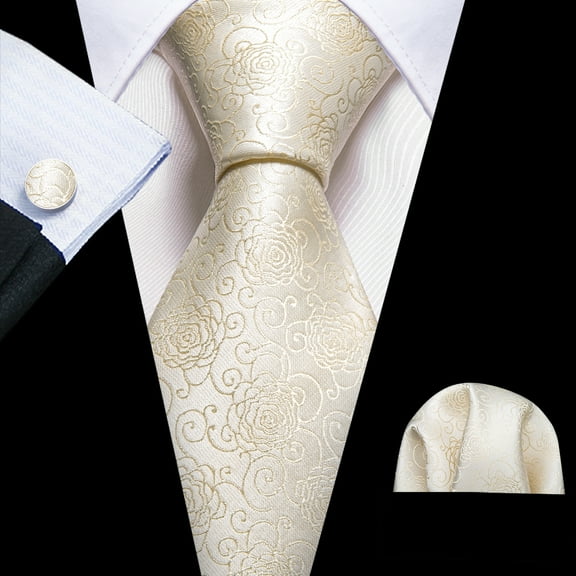 Barry.Wang Men's Tie Set with Handkerchief Cufflinks Flower Paisley Silk Necktie Wedding Business Party