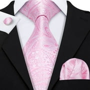 Barry.Wang Mens Tie Set with Handkerchief Cufflinks Flower Paisley Silk Necktie Wedding Business Party