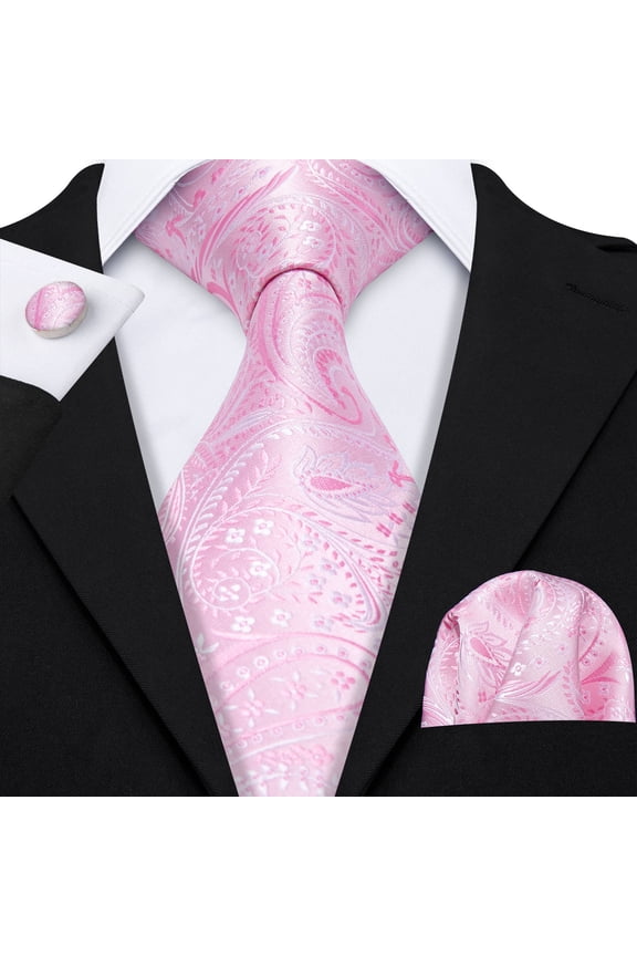 Barry.Wang Men's Tie Set with Handkerchief Cufflinks Flower Paisley Silk Necktie Wedding Business Party