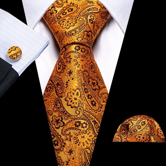 Barry.Wang Men's Tie Set with Handkerchief Cufflinks Flower Paisley Silk Necktie Wedding Business Party