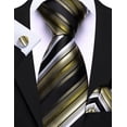 thumbnail image 1 of Barry.Wang Olive Green Silk Ties for Men Sets Woven Black Striped Formal Necktie Pocket Square Cufflinks Wedding Party 4PCS White, 1 of 6
