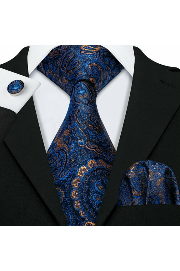 Barry.Wang Paisley Ties for Men Flower Silk Necktie Set with Handkerchief Cufflinks Wedding Party Business