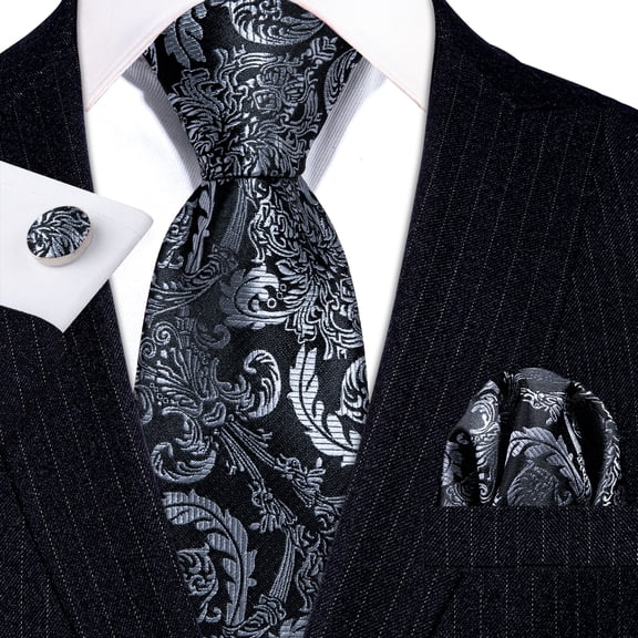 Barry.Wang Paisley Ties for Men Flower Silk Necktie Set with Handkerchief Cufflinks Wedding Party Business