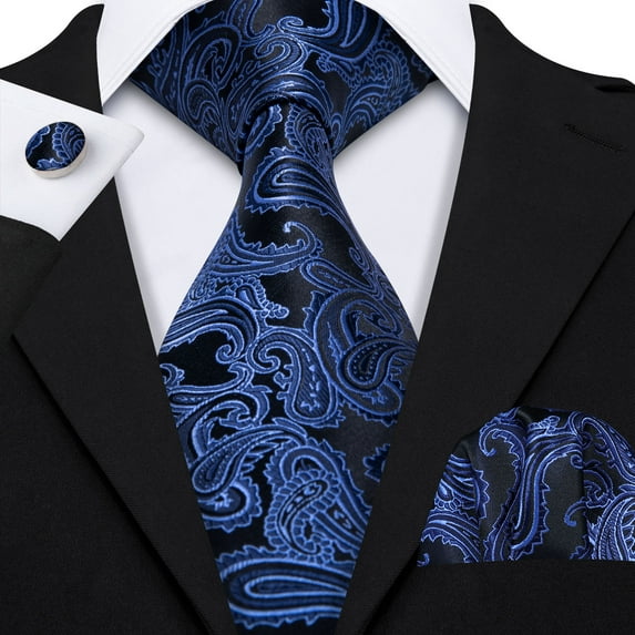 Barry.Wang Paisley Ties for Men Flower Silk Necktie Set with Handkerchief Cufflinks Wedding Party Business