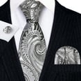thumbnail image 1 of Barry.Wang Paisley Ties for Men Flower Silk Necktie Set with Handkerchief Cufflinks Wedding Party Business, 1 of 2