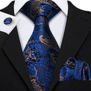 Barry.Wang Paisley Ties for Men Flower Silk Necktie Set with Handkerchief Cufflinks Wedding Party Business
