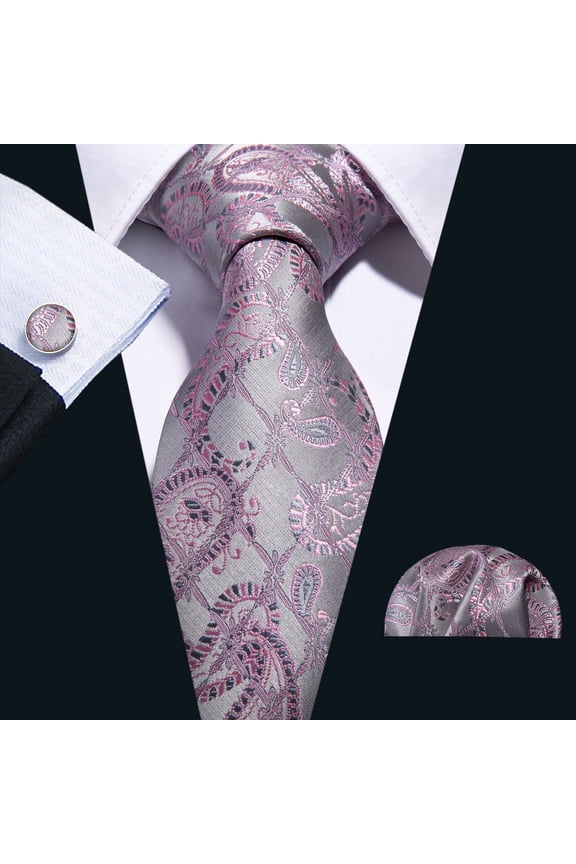 Barry.Wang Paisley Ties for Men Flower Silk Necktie Set with Handkerchief Cufflinks Wedding Party Business