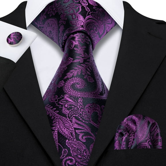 Barry.Wang Paisley Ties for Men Flower Silk Necktie Set with Handkerchief Cufflinks Wedding Party Business