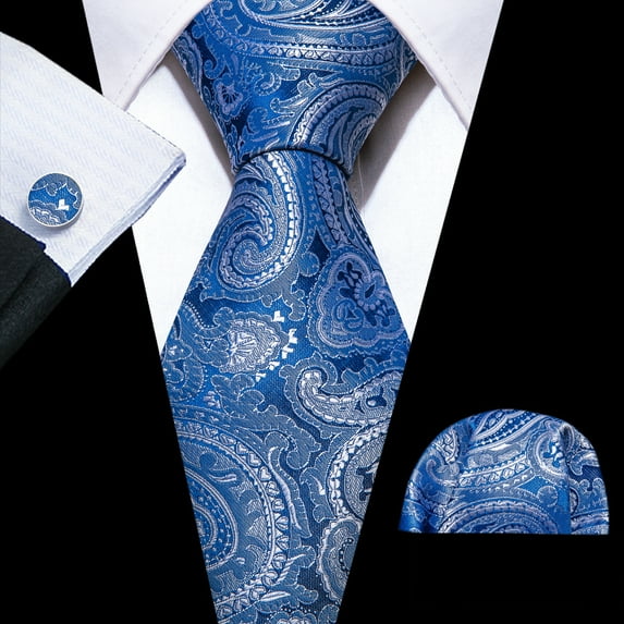 Barry.Wang Paisley Ties for Men Flower Silk Necktie Set with Handkerchief Cufflinks Wedding Party Business