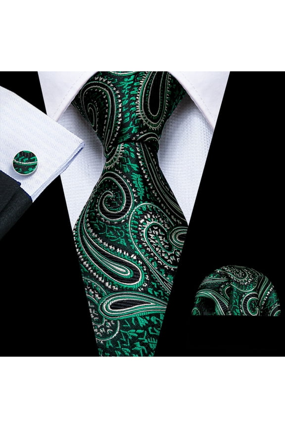 Barry.Wang Paisley Ties for Men Flower Silk Necktie Set with Handkerchief Cufflinks Wedding Party Business
