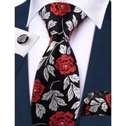 Barry.Wang Paisley Ties for Men Flower Silk Necktie Set with Handkerchief Cufflinks Wedding Party Business
