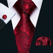 BARRY WANG Barry.Wang Paisley Ties for Men Flower Silk Necktie Set with Handkerchief Cufflinks Wedding Party Business