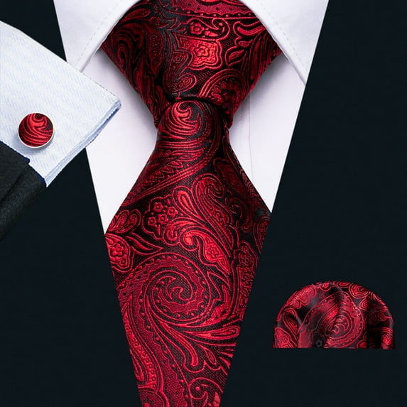Barry.Wang Paisley Ties for Men Flower Silk Necktie Set with Handkerchief Cufflinks Wedding Party Business