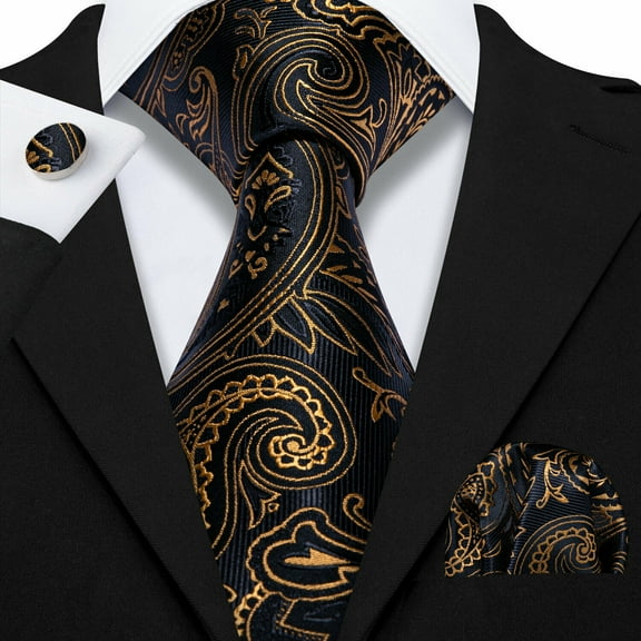 Barry.Wang Paisley Ties for Men Flower Silk Necktie Set with Handkerchief Cufflinks Wedding Party Business