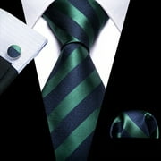 Barry.Wang Stripe Ties for Men Set Pocket Square Cufflinks Check Necktie Set Formal Silk