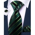 thumbnail image 1 of Barry.Wang Green Tie Sets for Men Silk Stripe Necktie Woven Handkerchief Cufflinks Formal Business Wedding Black 4PCS, 1 of 4