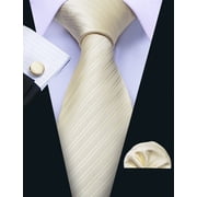 Barry.Wang Stripe Ties for Men Set Pocket Square Cufflinks Check Necktie Set Formal Silk