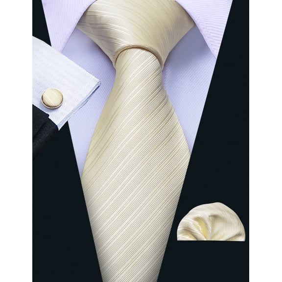 Barry.Wang Stripe Ties for Men Set Pocket Square Cufflinks Check Necktie Set Formal Silk