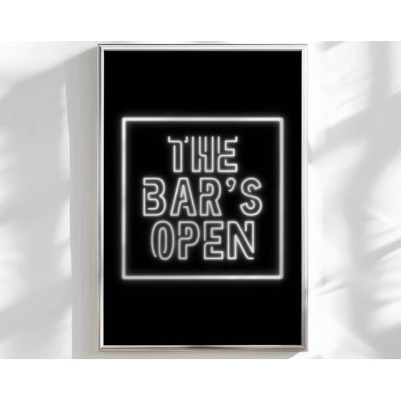 The Bars Open Bar Cart Sign Bachelorette Decor, Open Bar Sign Vaporwave Room Decor Aesthetic Y2K Neutral Wall Art, Bar Cart Art Dorm Decor Wall Art, Modern Wall Decor, 12x18 UNFRAMED