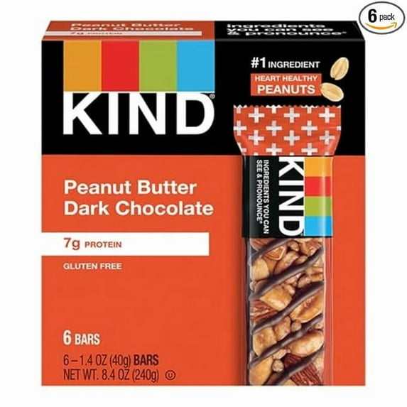 Bars Peanut Butter Dark Chocolate, Gluten Free, Healthy Snacks, 6 Count Pack of 1