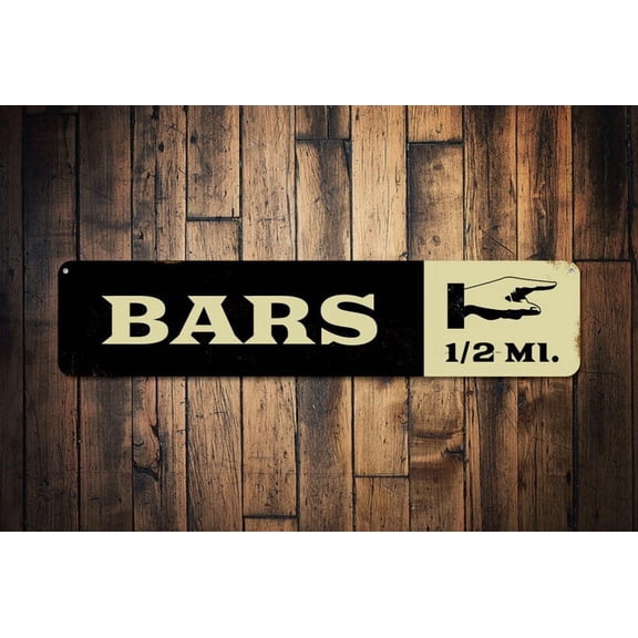 Bars Pointing Hand Mileage Sign Destination Distance Sign Bar Sign Custom Metal Location Mile Arrow Sign - Size: 16 x 4 Inches