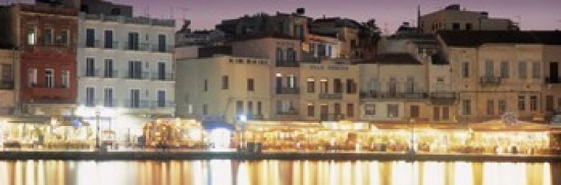 Bars on the waterfront Crete Greece Canvas Art - Panoramic Images (18 x 6)