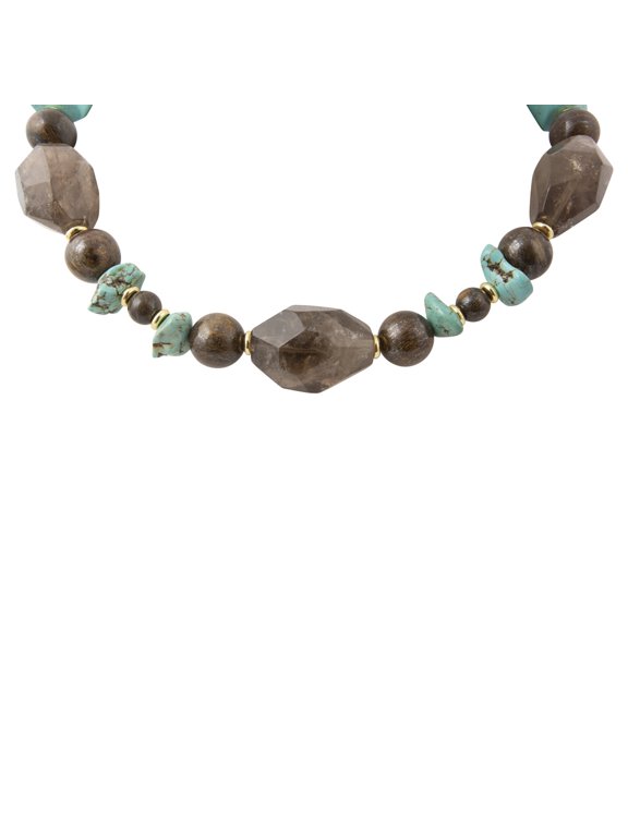 Earthbound Smoky Quartz Magnesite Yellow Jasper Bronzite Gold Tone Statement Necklace