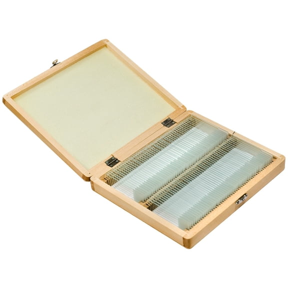 Barska 100 Pc Set Prepared Microscope Glass Slides in Wooden Box for Science Lab