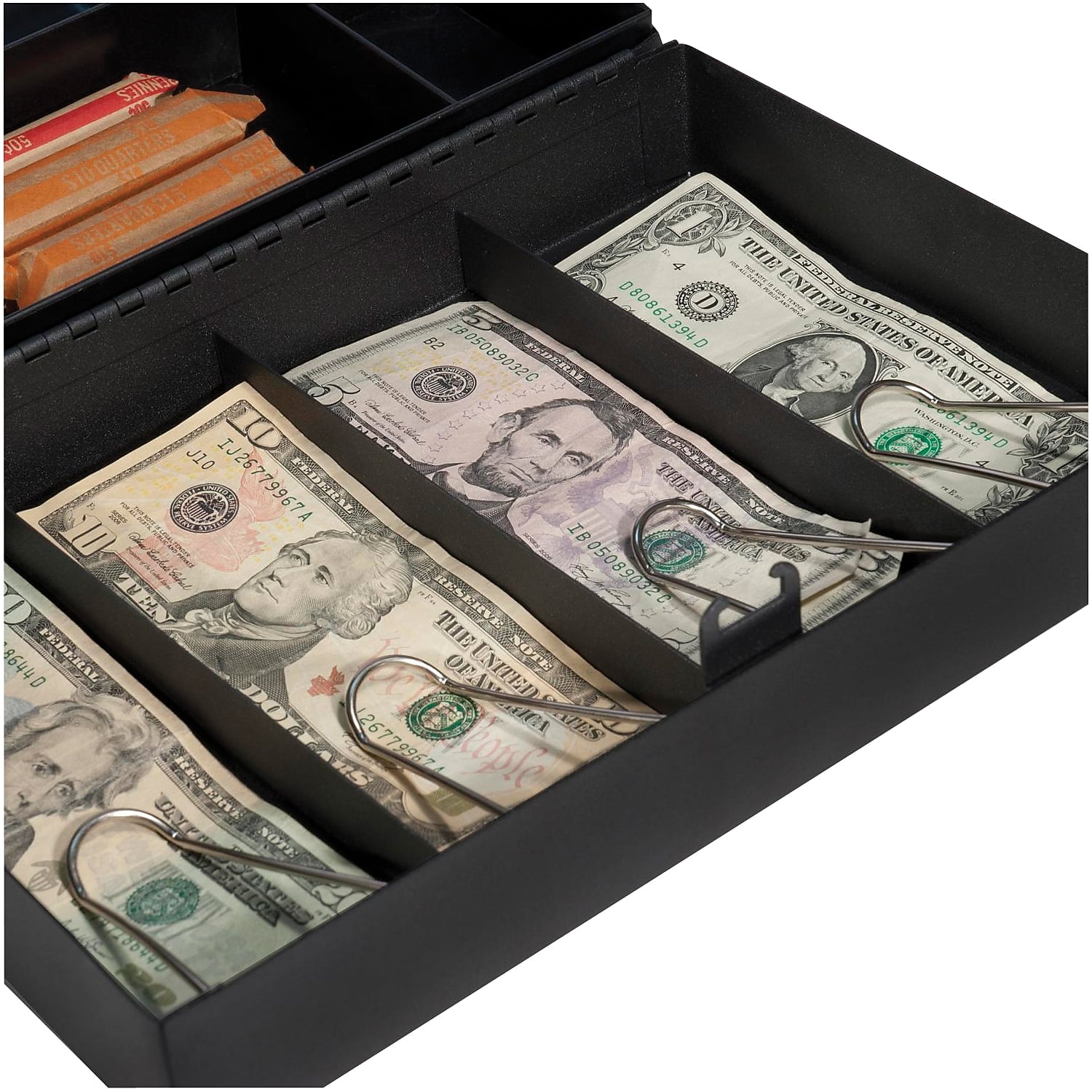Black Steel Cash Box with Combination Lock and Removable Tray