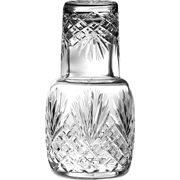 Barski - Mouth Blown - Hand Cut - Crystal - 2 Piece Set - 25 oz Bedside Night Carafe/Desktop Carafe with Tumbler Glass - 8.25" H - Made in Europe