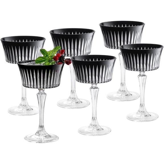 Barski Colored Champagne Coupe Glasses - Black Cocktail Coupe Glass, Stemmed Martini Glassware, Can be used for Dessert, Ice Cream - Black - Set of 6 - Gift Ready - 8.7 oz., Made in Europe