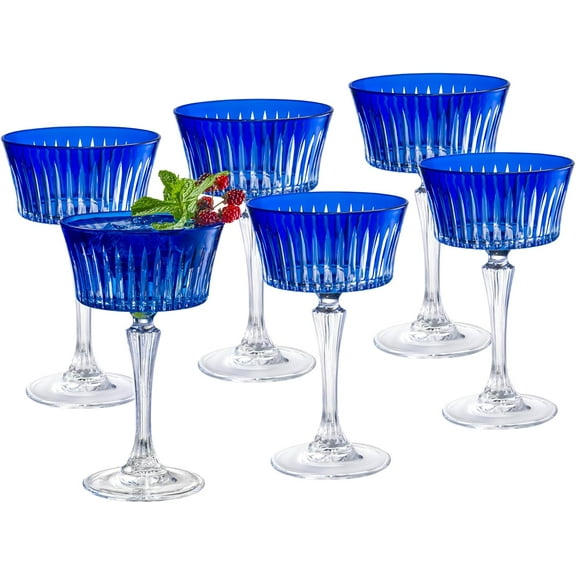 Barski Colored Champagne Coupe Glasses - Cobalt Blue Cocktail Coupe Glass, Stemmed Martini Glassware, Can be used for Dessert, Ice Cream - Blue - Set of 6 - Gift Ready - 8.7 oz., Made in Europe