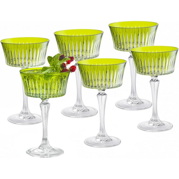 Barski Colored Champagne Coupe Glasses - Green Cocktail Coupe Glass, Stemmed Martini Glassware, Can be used for Dessert, Ice Cream - Green - Set of 6 - Gift Ready - 8.7 oz., Made in Europe