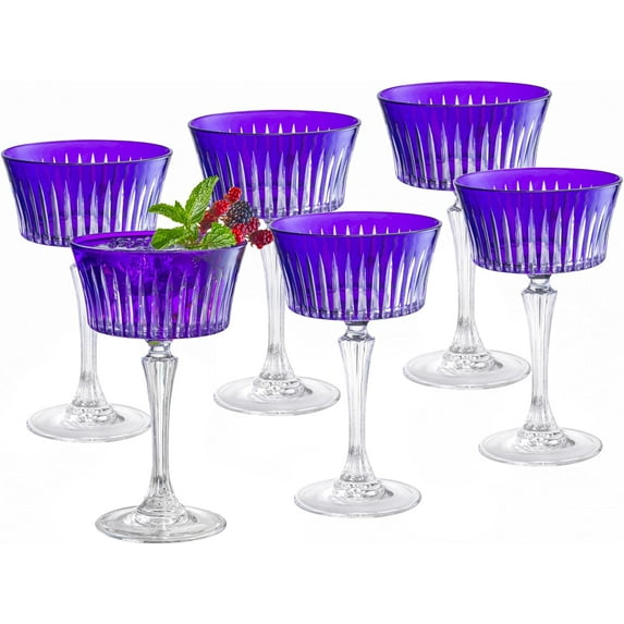 Barski Colored Champagne Coupe Glasses - Purple Cocktail Coupe Glass, Stemmed Martini Glassware, Can be used for Dessert, Ice Cream - Purple - Set of 6 - Gift Ready - 8.7 oz., Made in Europe