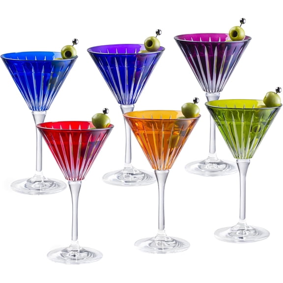 Barski Colored Martini Cocktail Glass - Assorted Colors Stemmed Champagne Glasses - Champagne - Cocktails - Margarita - Set of 6 - Gift Ready - 7 Oz. - Made in Europe