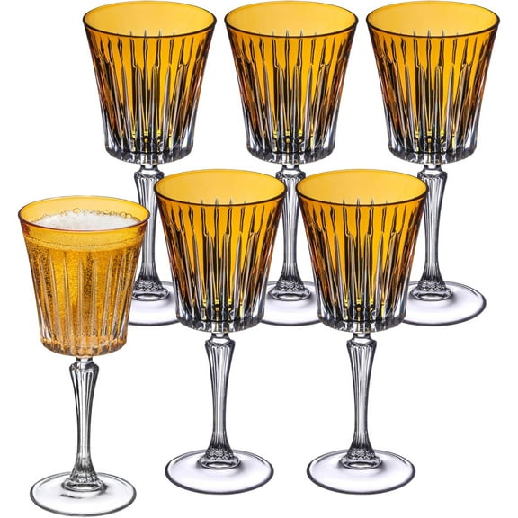 Barski European Colored Wine Glasses - Set of 6 Wine Goblets for Red Wine or White Wine - Elegant Colored Glassware Water Goblets - Gift Ready Colored Stemware, Colorful Wine Glasses, 10 oz, Amber
