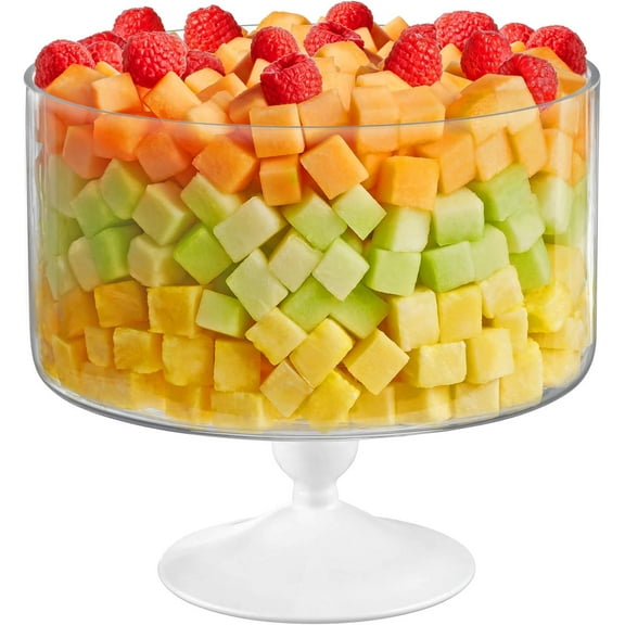 Barski European Large 170 oz Trifle Bowl - Glass Trifle Bowl on White Pedestal - 5 Quarts - 9.5 Inch Round Serving Bowl Decoration Dish - Layering Cake Plate Display Stand for Dessert, Fruit, Salad