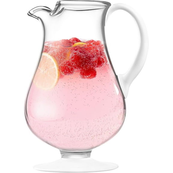 Barski - European Quality - Glass - Footed Glass Pitcher with Opal (white) Handle and Opal (white) Base - With Spout and Ice Lip - 9.75" Height - 78 oz. Liquid Capacity - Made in Europe
