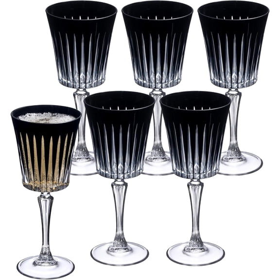 Barski European Wine Glasses - Set of 6 Goblets for Red or White Wine - Elegant Colored Glassware Water Stemware - Gift Ready, 10 oz, Black