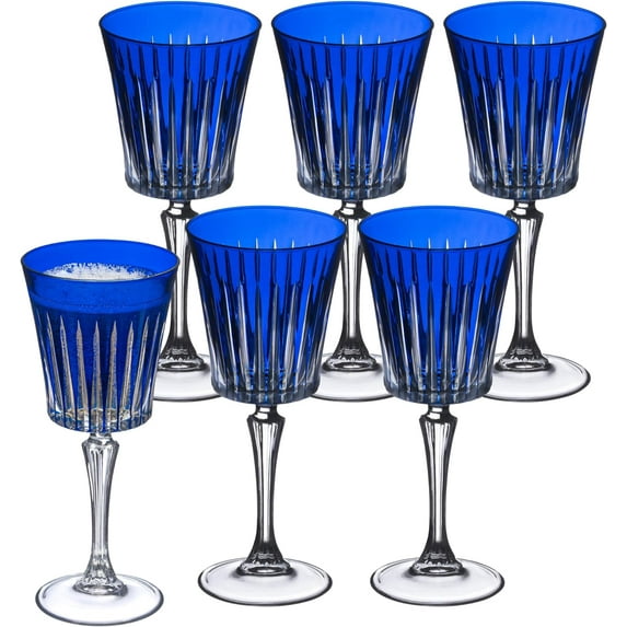 Barski European Wine Glasses - Set of 6 Goblets for Red or White Wine - Elegant Colored Glassware Water Stemware - Gift Ready, 10 oz, Cobalt (Blue)