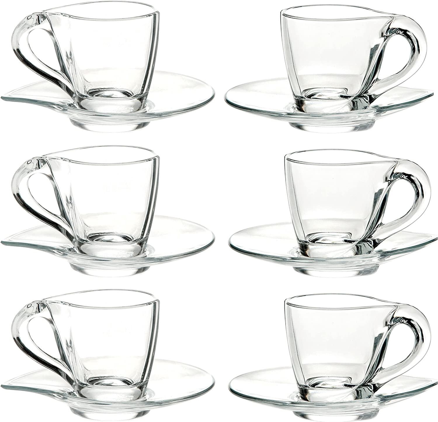 Barski Glass Espresso Cup - Mug - With Saucer - 3.4 oz. - 6 Sets (Each set has a saucer and a cup) - for Cappuccino, Coffee, Latte, Tea - Made in Europe