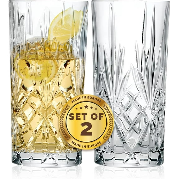 Barski Highball Glass - Drinking Glasses - Set of 2 - Hiball Tumblers - Glass Crystal Tumbler - for Water, Juice, Beer, Mixed Cocktails, Mojito Glass, Tom Collins Bar Glassware, 12 oz, Made in Europe