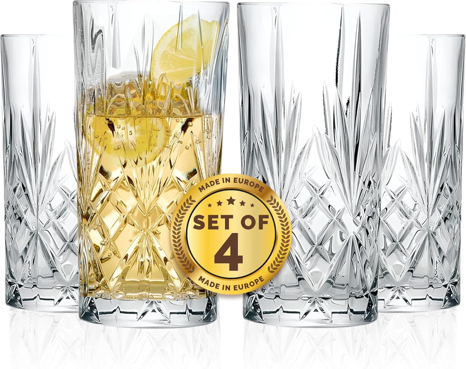 Barski Lot De 4 Verres Highball En Cristal Pour Eau, Jus, Bière