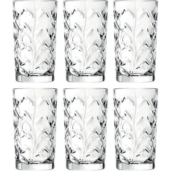 Barski Highball - Glass Tumbler - Set of 6 - Hiball Glasses - Crystal Glass - Beautiful Design - Drinking Tumblers - for Water, Juice, Wine, Beer and Cocktails - 11.6 oz Made in Europe