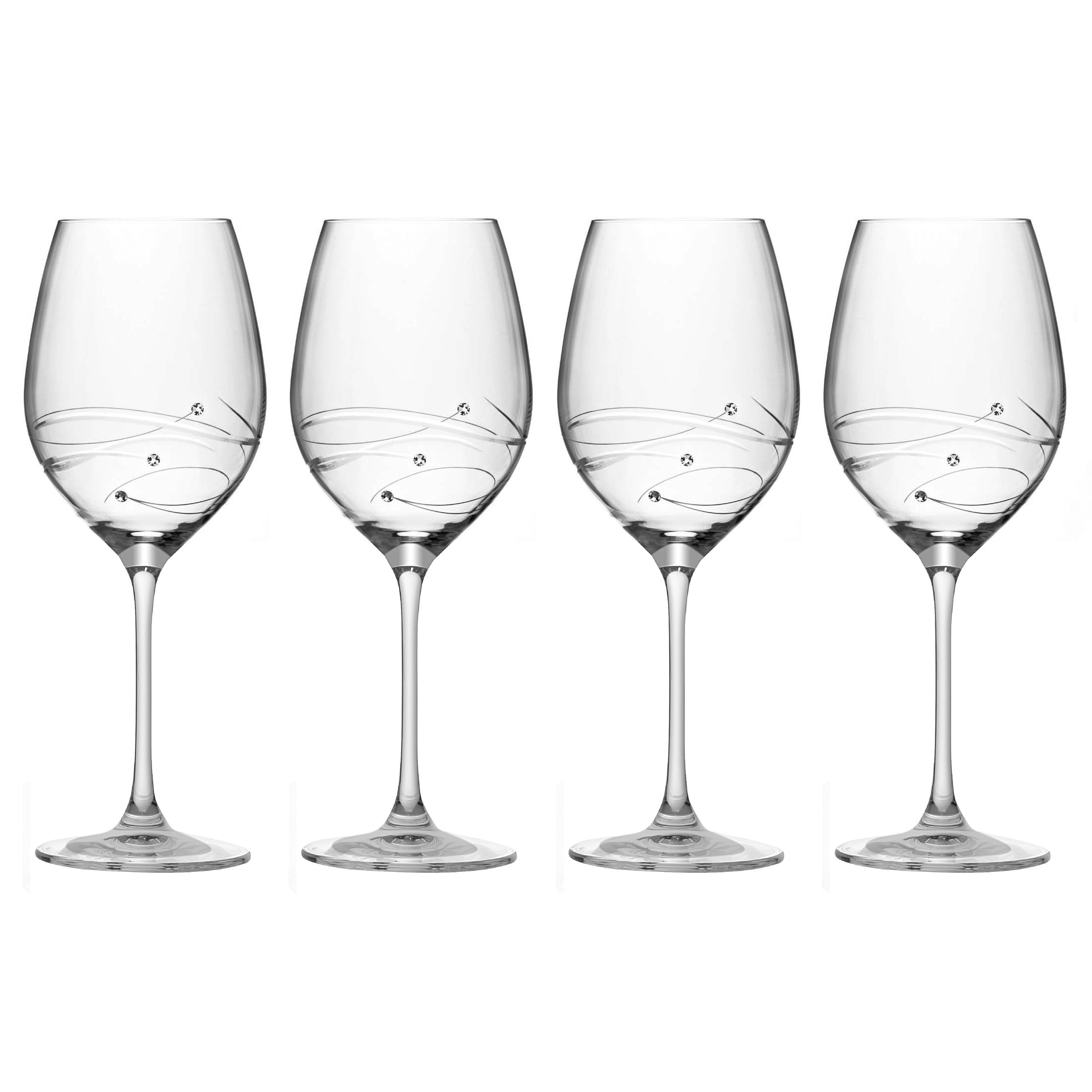 Handcrafted Clear Crystal Wine Glasses with Swarovski Gems, Set of 4
