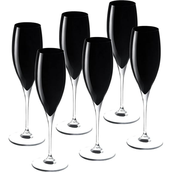Barski Toasting Flute Glass - Champagne - Flutes - Set of 6 Crystal Glasses - Wedding Toasting Flutes - Black 11 oz Made in Europe